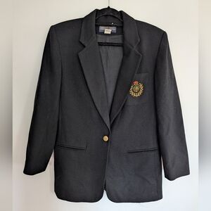 Vintage Herman Geist Crested Wool Black Preppy Blazer Sz 10 Career Old Money